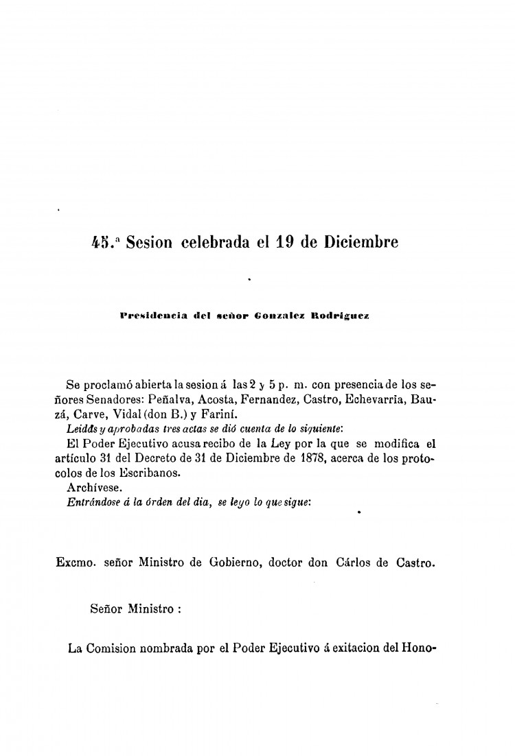 DIARIO DE SESIONES DE LA CAMARA DE SENADORES del 19/12/1884